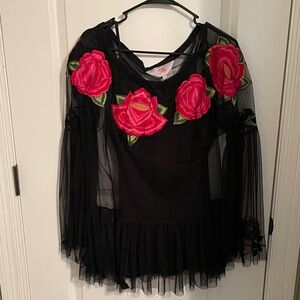 Black Floral Embroidered Women's Top